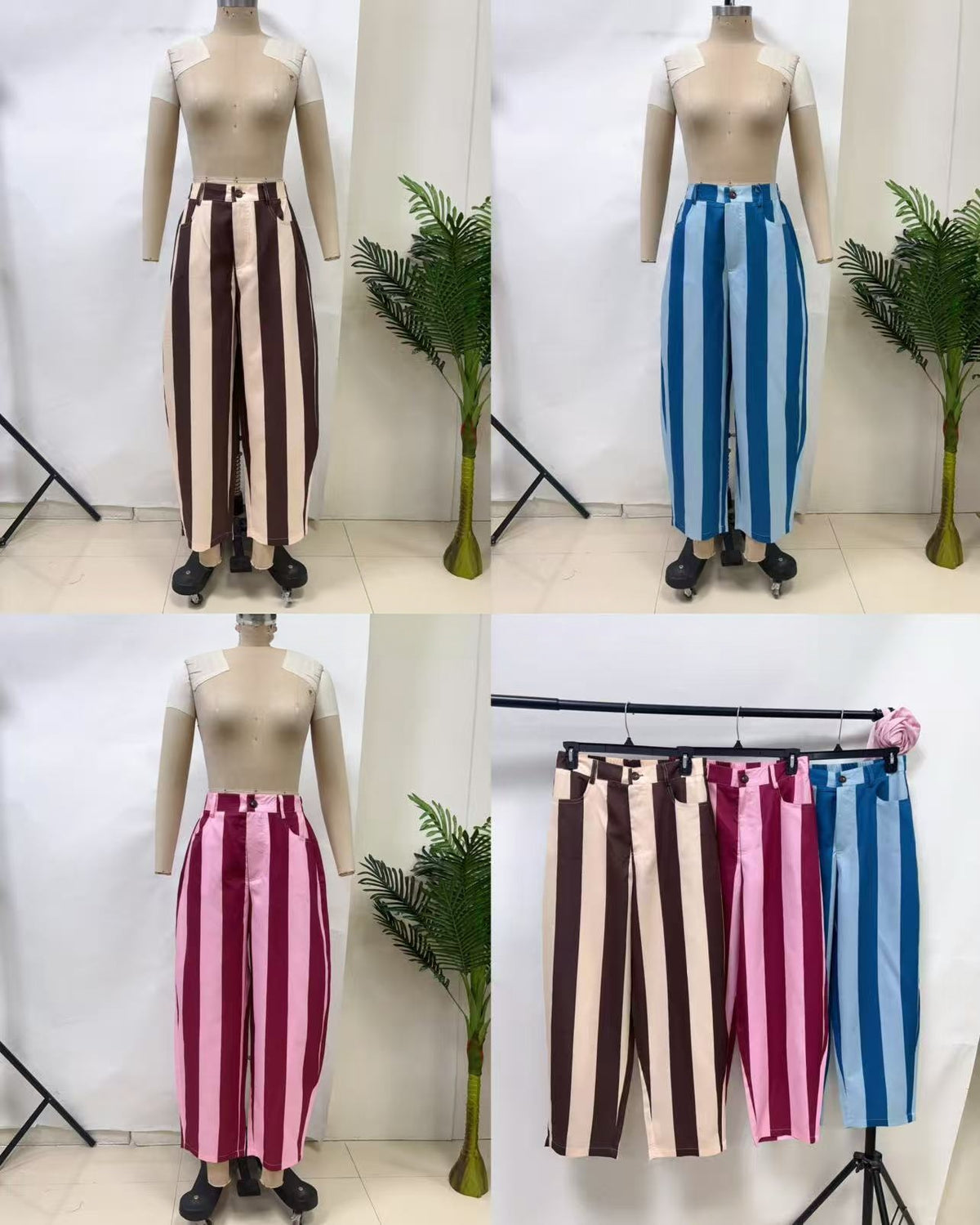 Vertical Stripe High Rise Barrel Leg Trousers - view 1