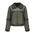 Sherpa Collar Cropped Aviator Jacket - Olive