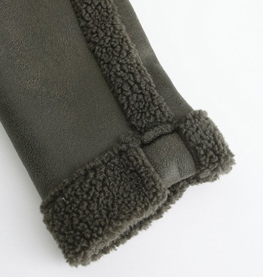 Sherpa Collar Cropped Aviator Jacket - Olive - 2