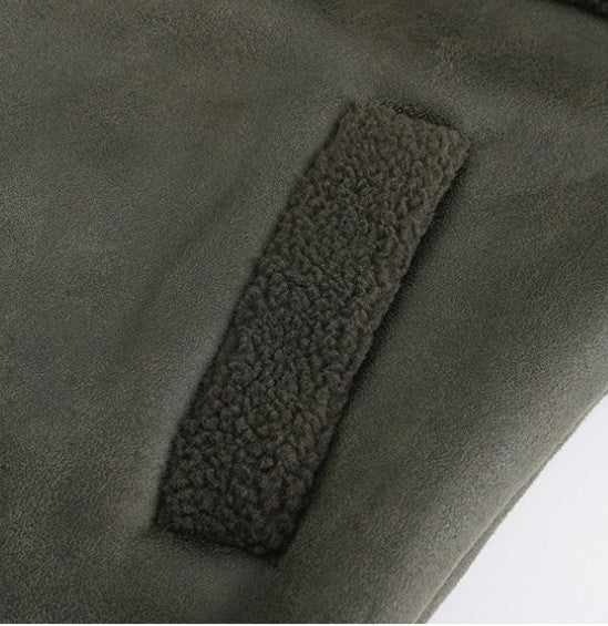 Sherpa Collar Cropped Aviator Jacket - Olive - 3
