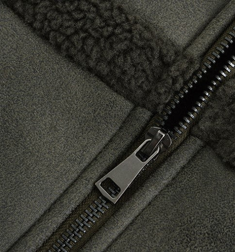 Sherpa Collar Cropped Aviator Jacket - Olive - 4