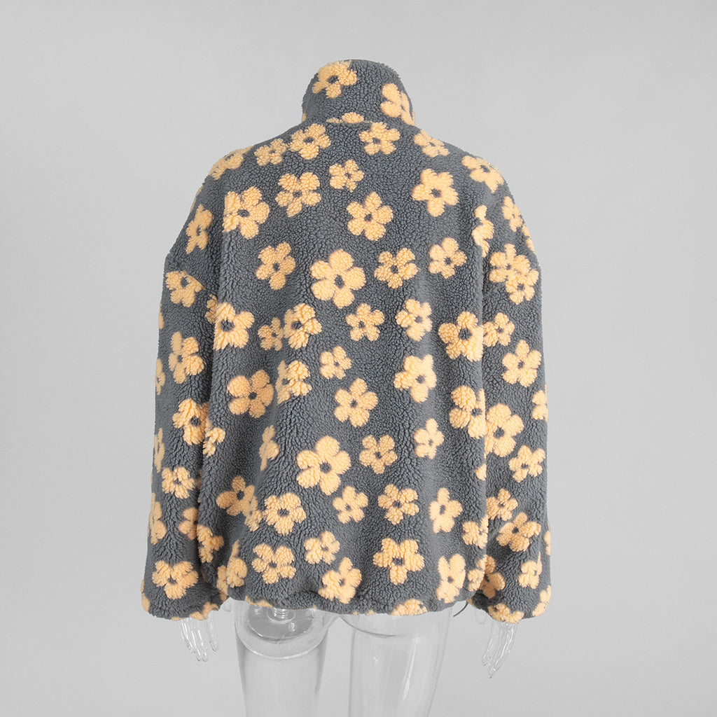 Retro Floral Sherpa Half Zip Pullover - view 3