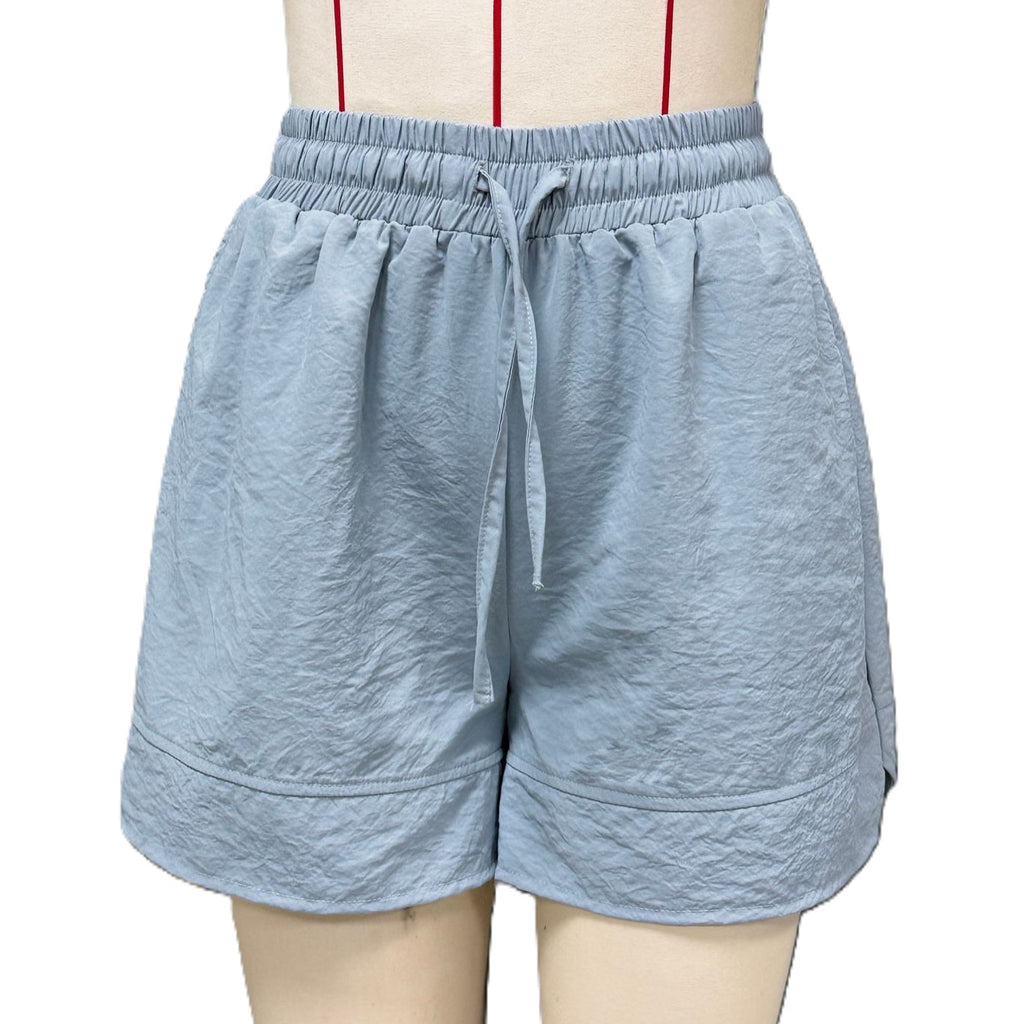 High Waist Pocket Shorts With Curved Hem - Blue