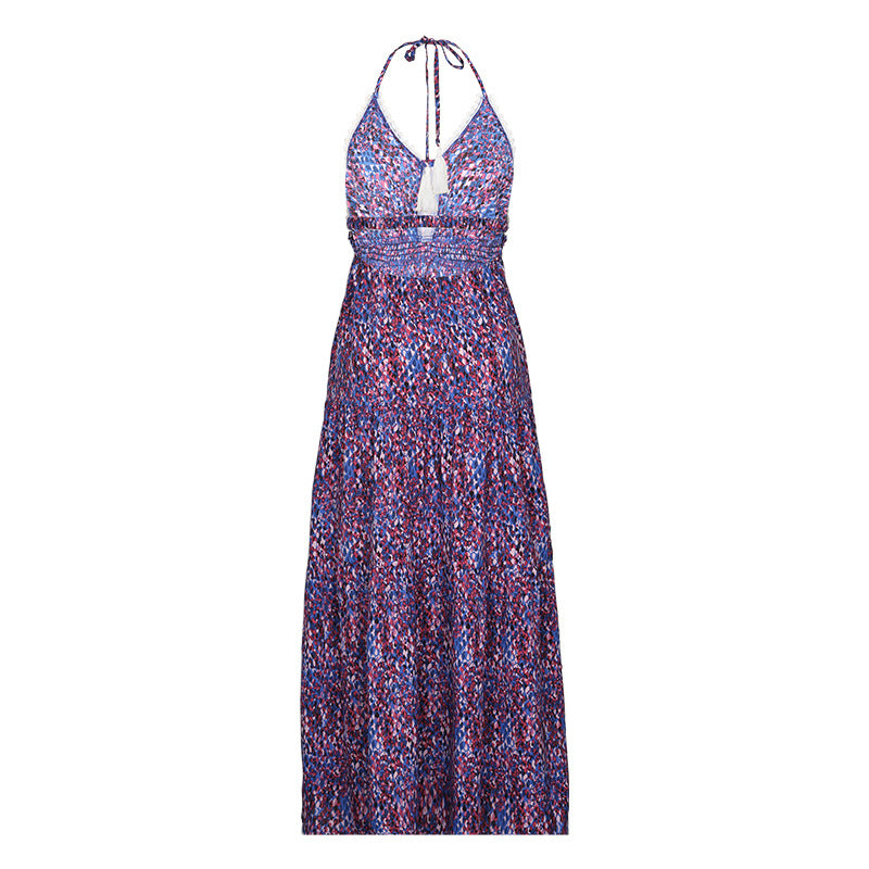 Ditsy Print Halter Slit Maxi Sundress - Purple