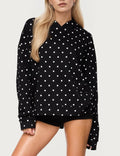 Dotted Drop Shoulder Pullover Hoodie - Black