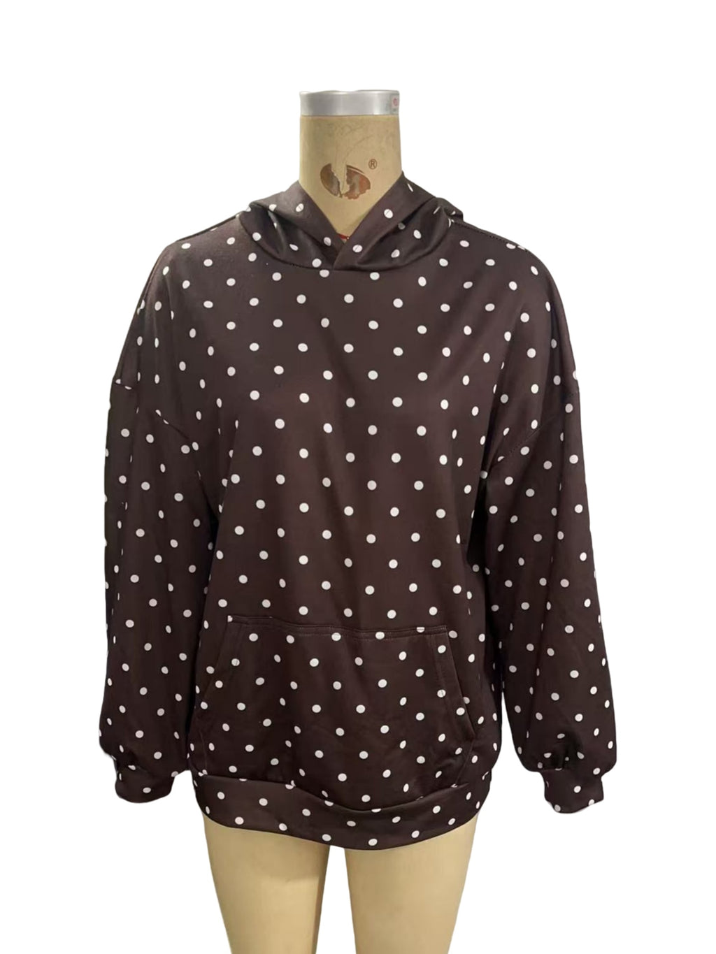 Dotted Drop Shoulder Pullover Hoodie - Coffee - 4