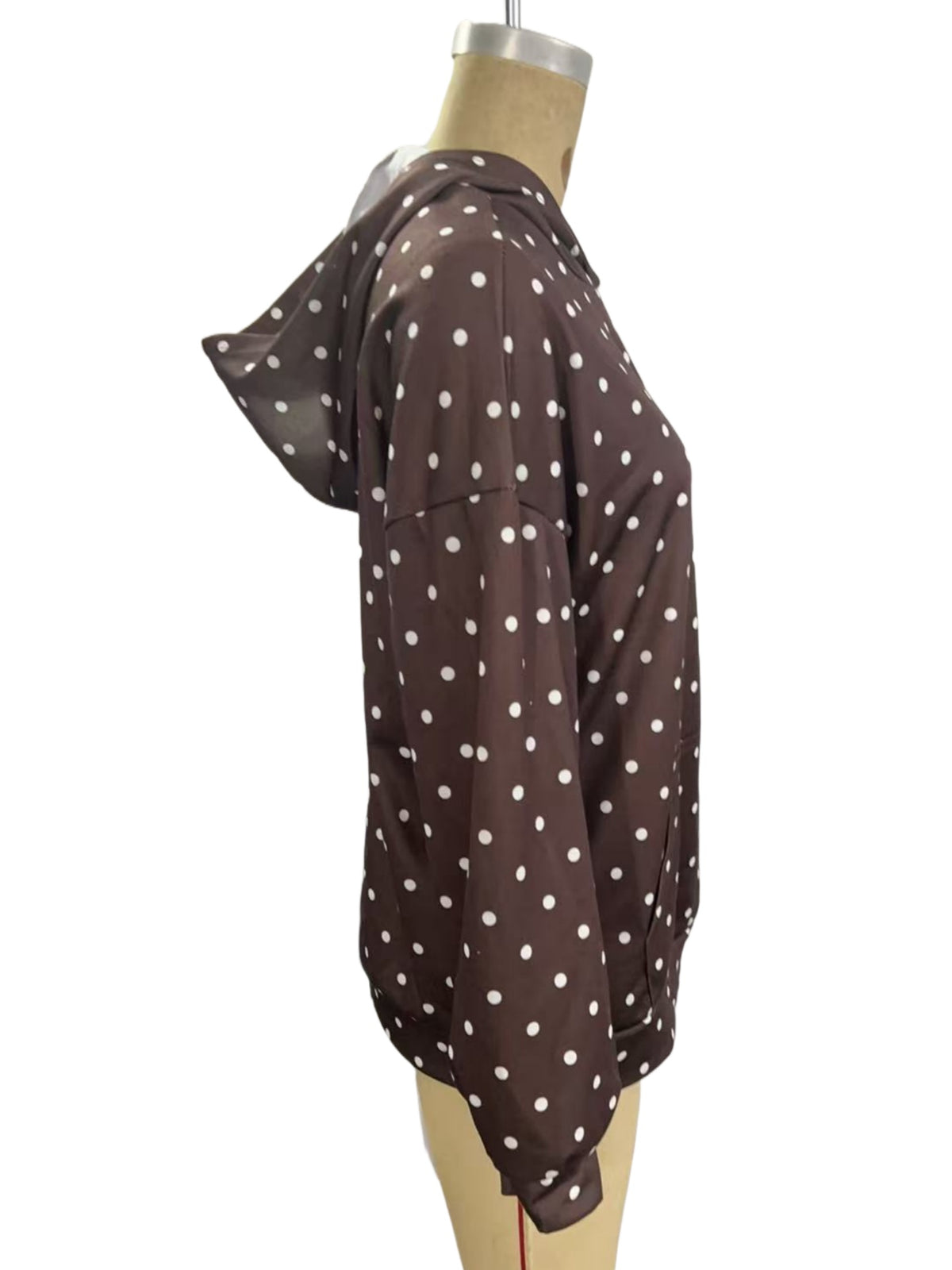Dotted Drop Shoulder Pullover Hoodie - Coffee - 5