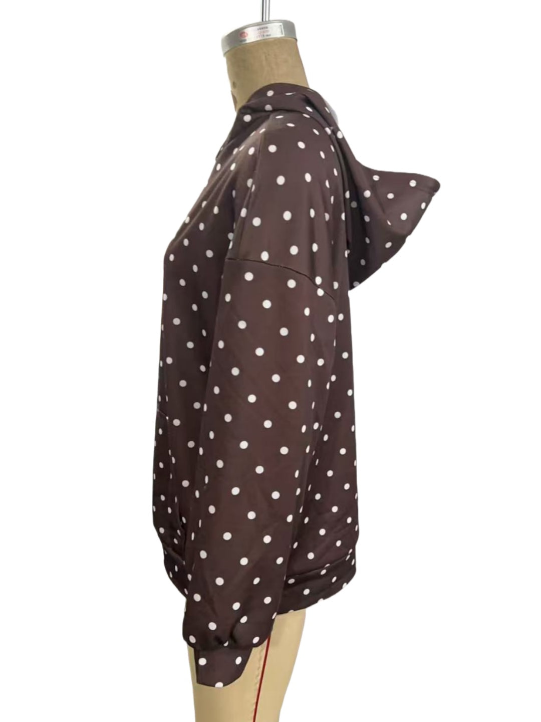 Dotted Drop Shoulder Pullover Hoodie - Coffee - 6