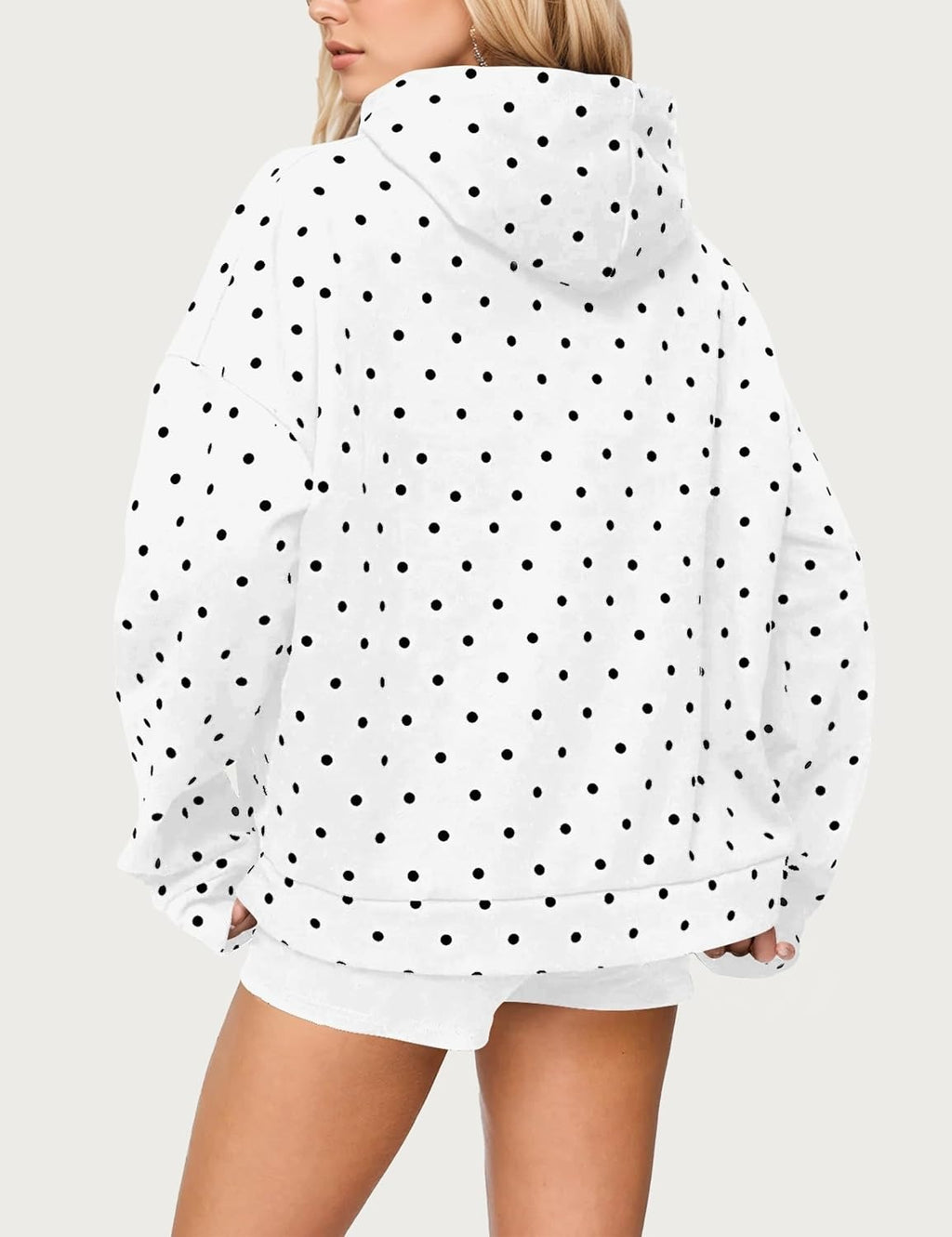 Dotted Drop Shoulder Pullover Hoodie - White - 1