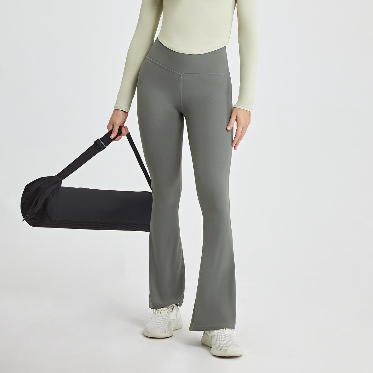 Criss Cross Cutout Back High Waist Flare Yoga Leggings - Sage Green