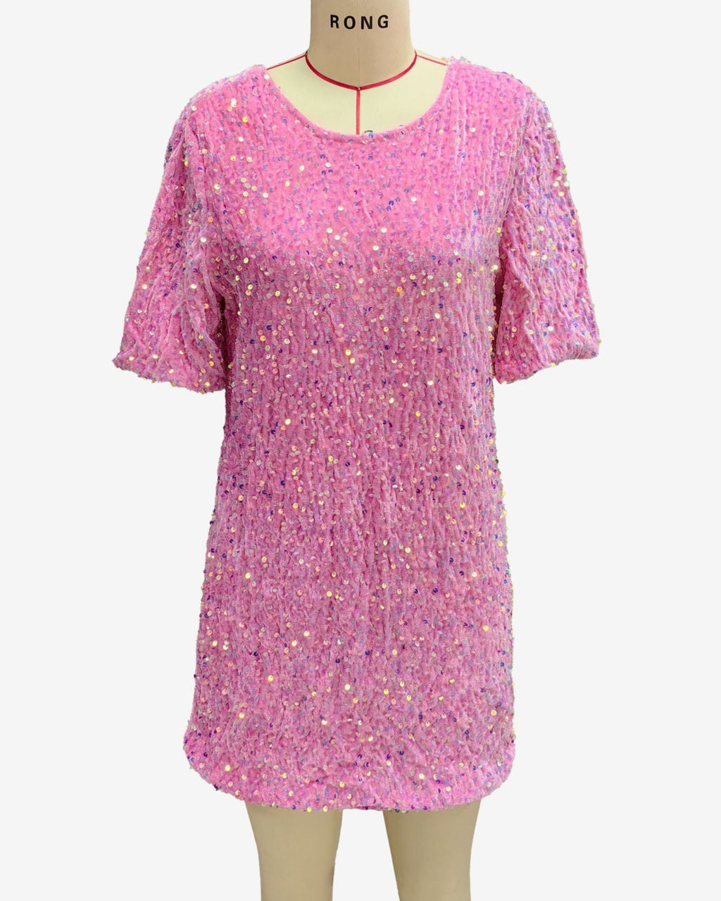 Sequin Open Back Shift Mini Dress - Pink