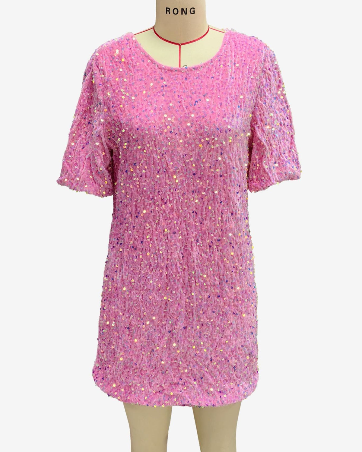 Sequin Open Back Shift Mini Dress - Pink