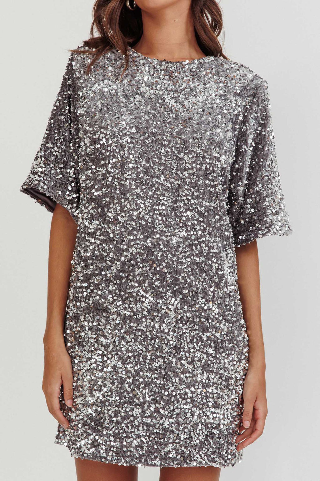 Sequin Open Back Shift Mini Dress - Silvery - 2