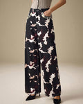 Western Cowhide Print Baggy Jeans With Pearl Detail - Color