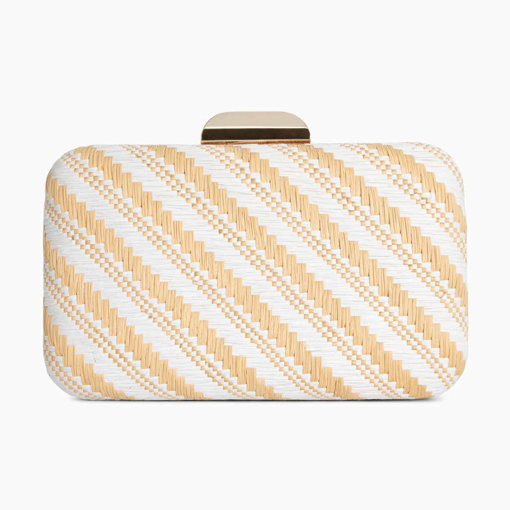 Diagonal Stripe Straw Clutch Bag - Beige - 1