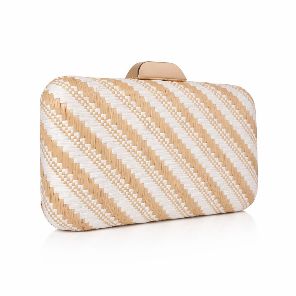 Diagonal Stripe Straw Clutch Bag - Beige - 4