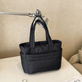 Quilted Puffer Tote Bag with Side Pockets - Black