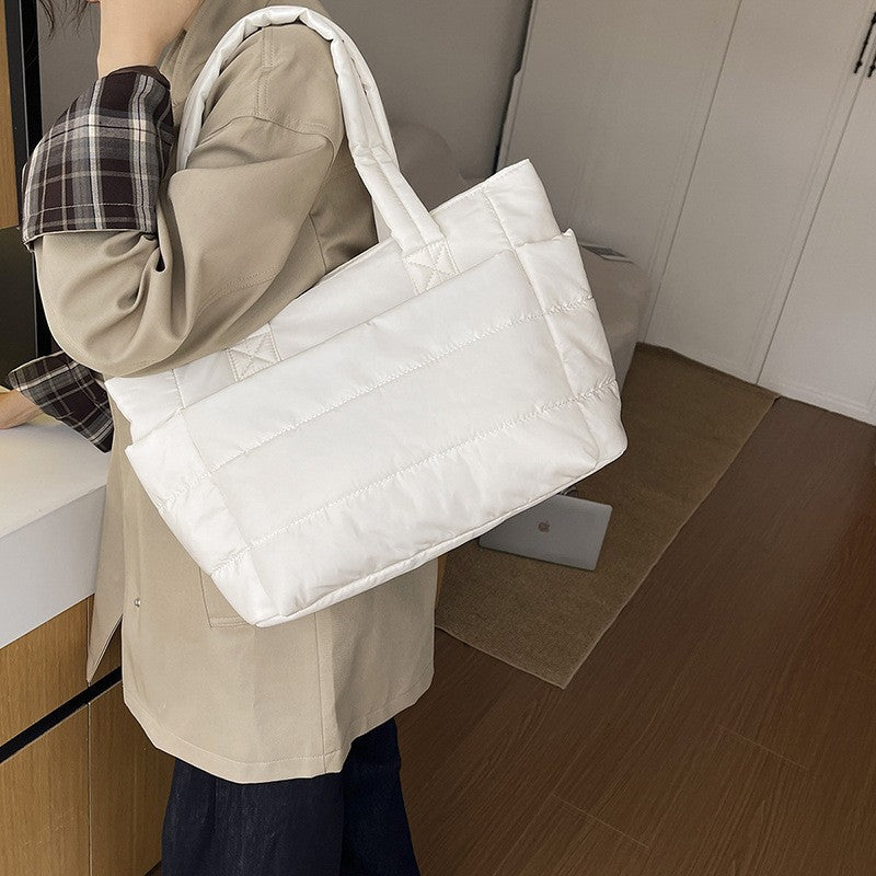 Quilted Puffer Tote Bag with Side Pockets
