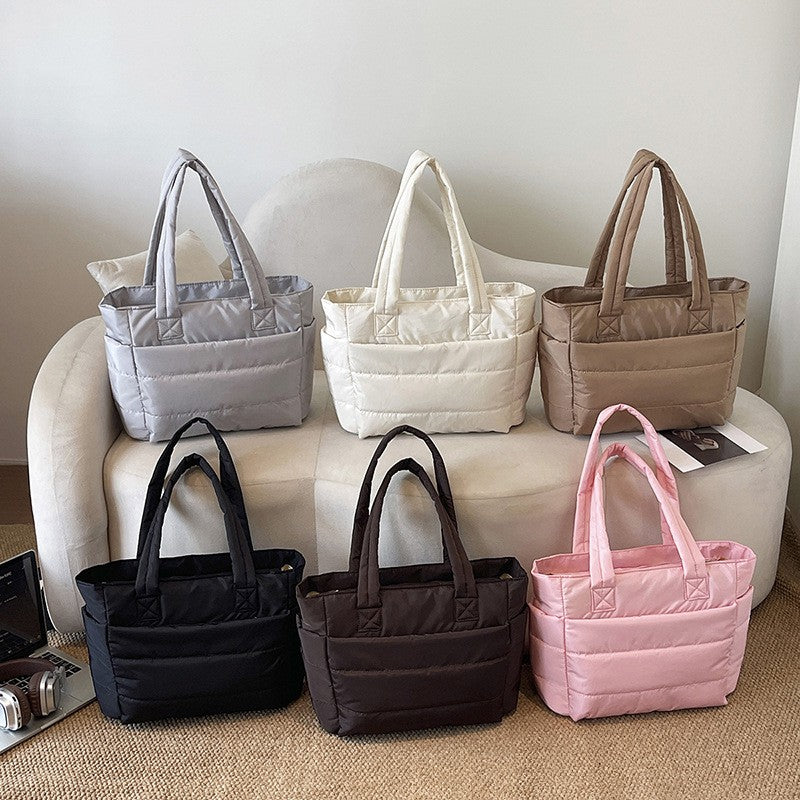 Quilted Puffer Tote Bag with Side Pockets