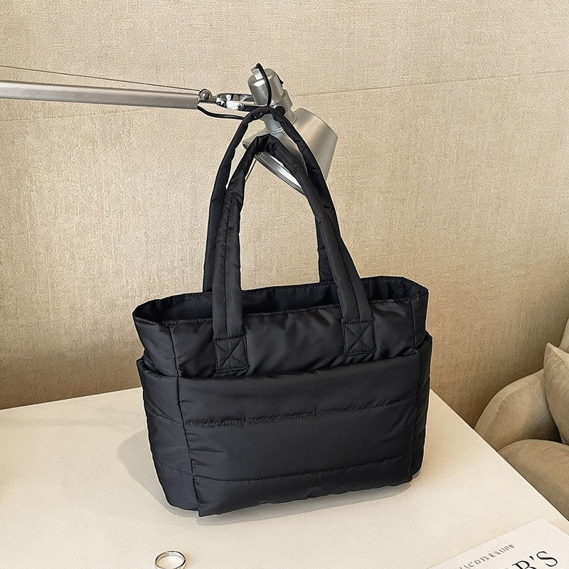 Quilted Puffer Tote Bag with Side Pockets