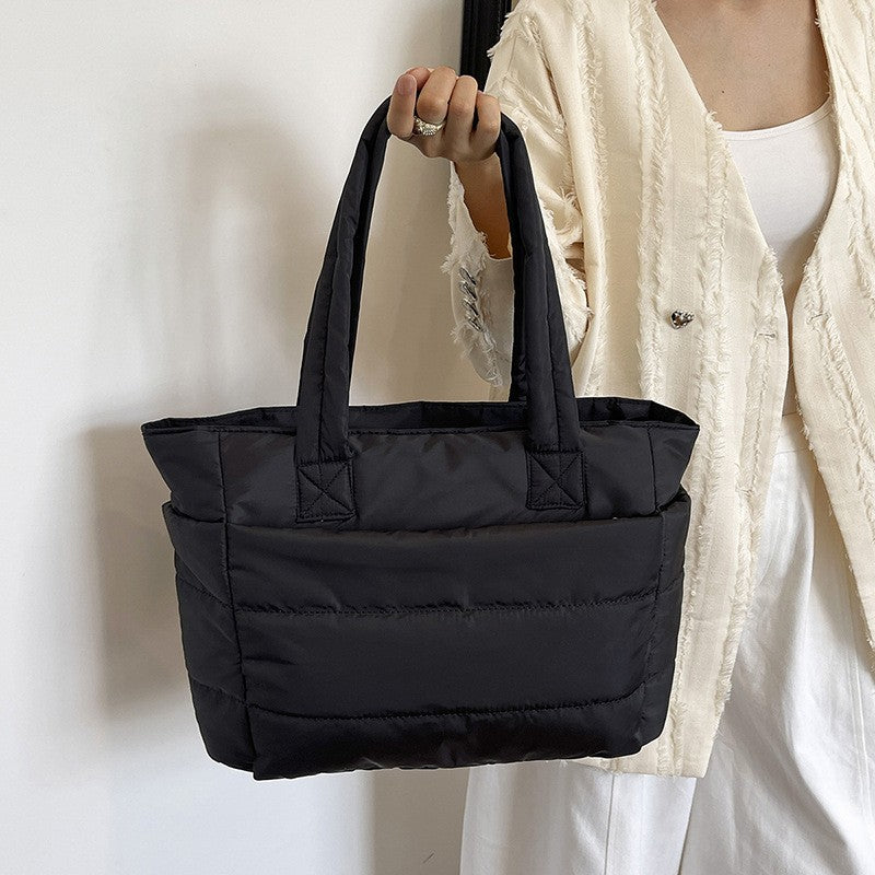 Quilted Puffer Tote Bag with Side Pockets