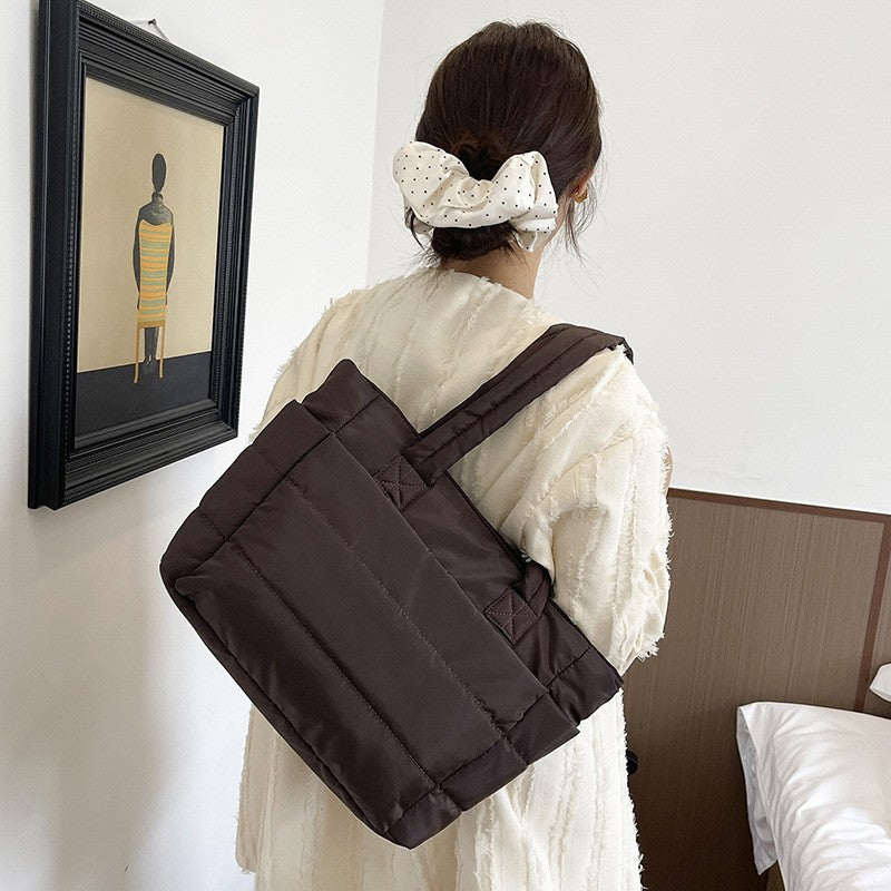 Quilted Puffer Tote Bag with Side Pockets