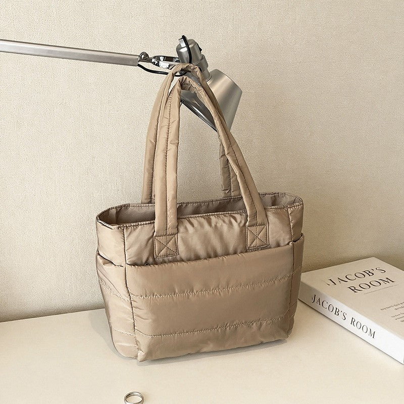 Quilted Puffer Tote Bag with Side Pockets