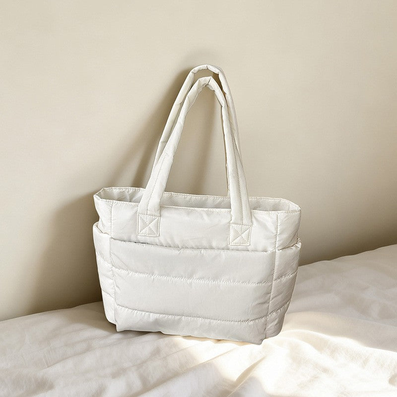 Quilted Puffer Tote Bag with Side Pockets