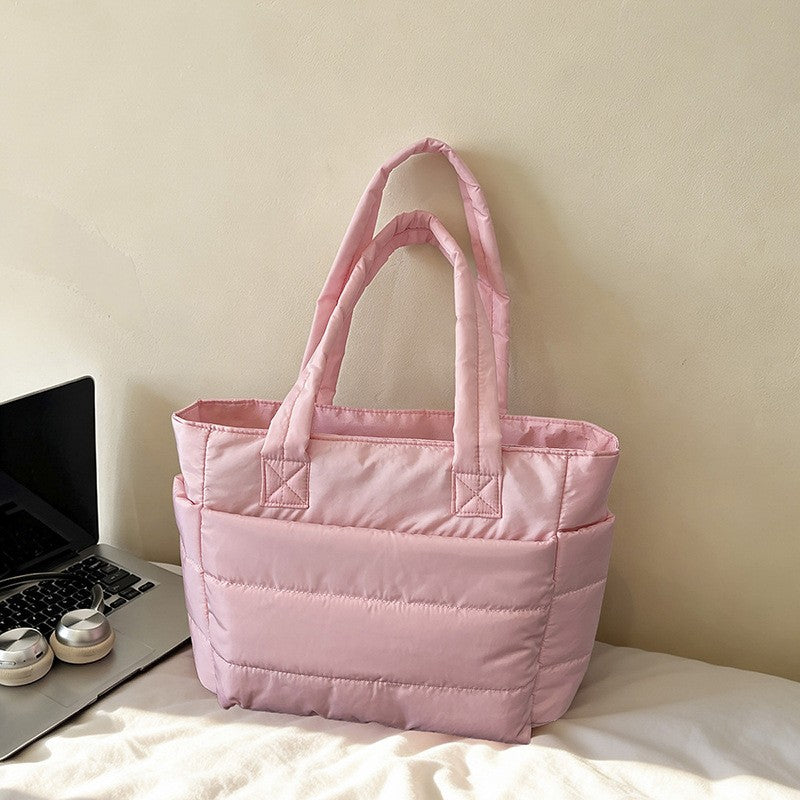 Quilted Puffer Tote Bag with Side Pockets
