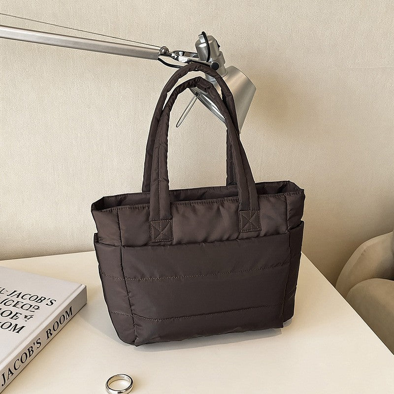 Quilted Puffer Tote Bag with Side Pockets
