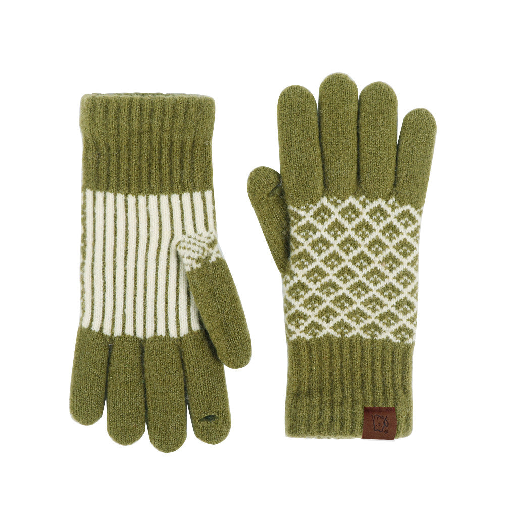 Fair Isle Jacquard Colorblock Knit Gloves - Green