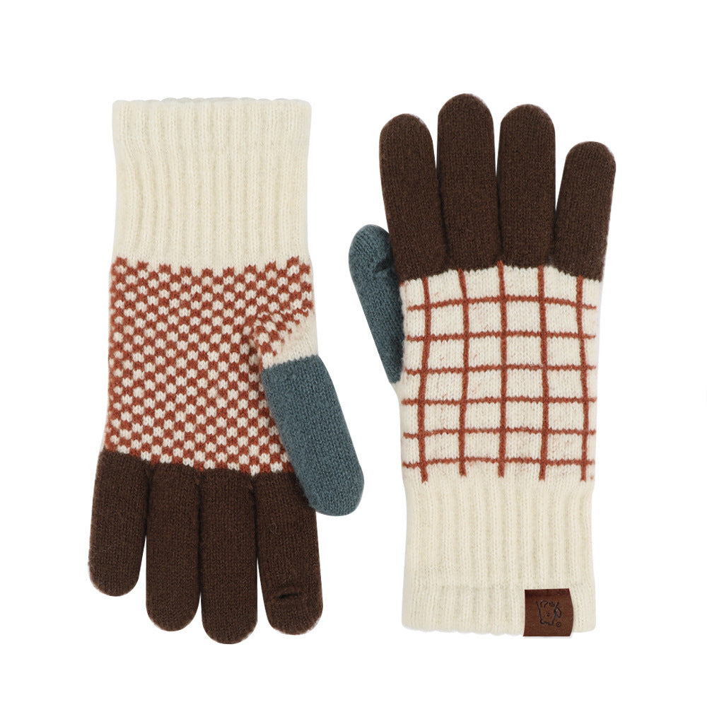 Fair Isle Jacquard Colorblock Knit Gloves - Grid