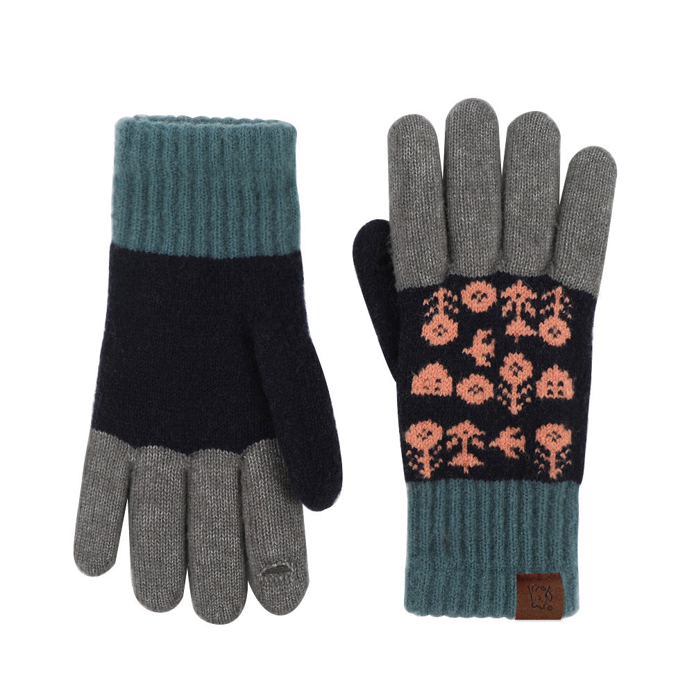 Fair Isle Jacquard Colorblock Knit Gloves - Navy