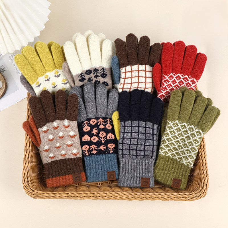 Fair Isle Jacquard Colorblock Knit Gloves - Red