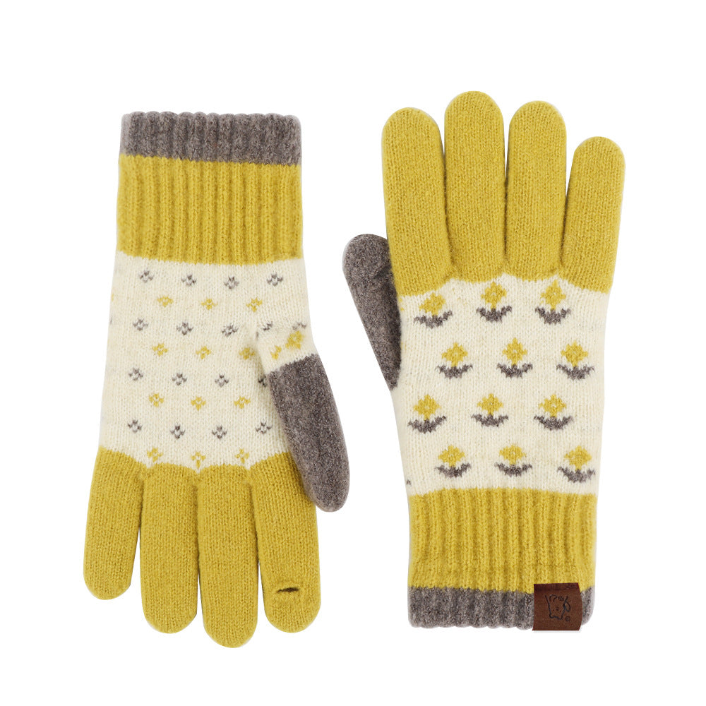 Fair Isle Jacquard Colorblock Knit Gloves - Yellow