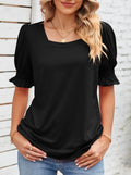 Square Neck Ruffle Sleeve Tunic Top - Black