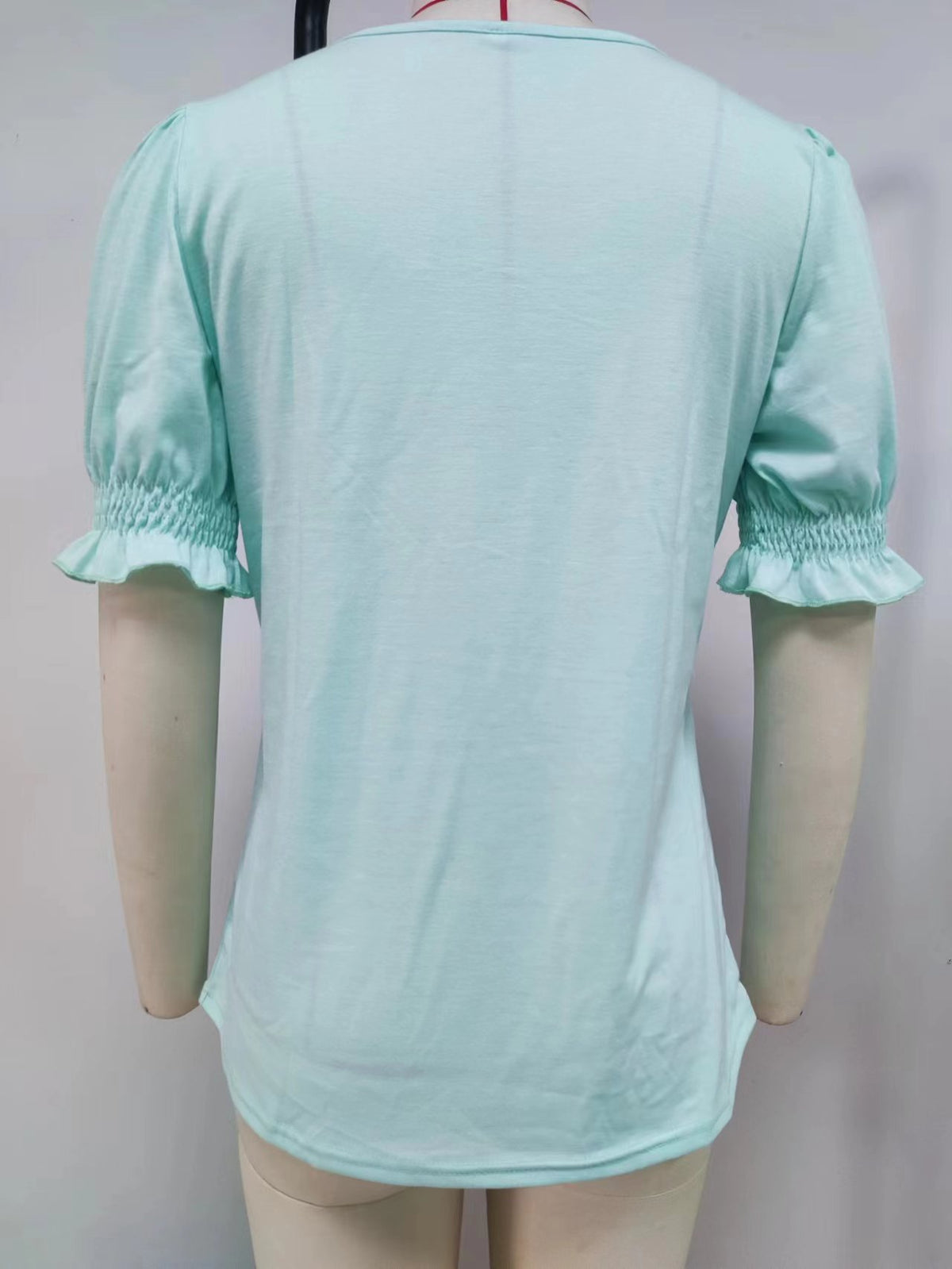 Square Neck Ruffle Sleeve Tunic Top - Green - 3