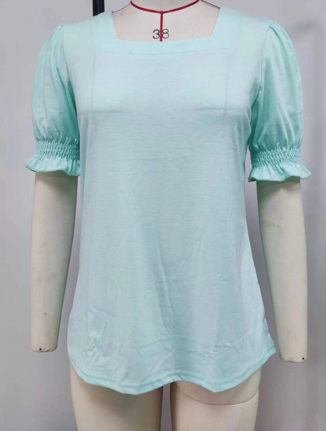 Square Neck Ruffle Sleeve Tunic Top - Green - 4
