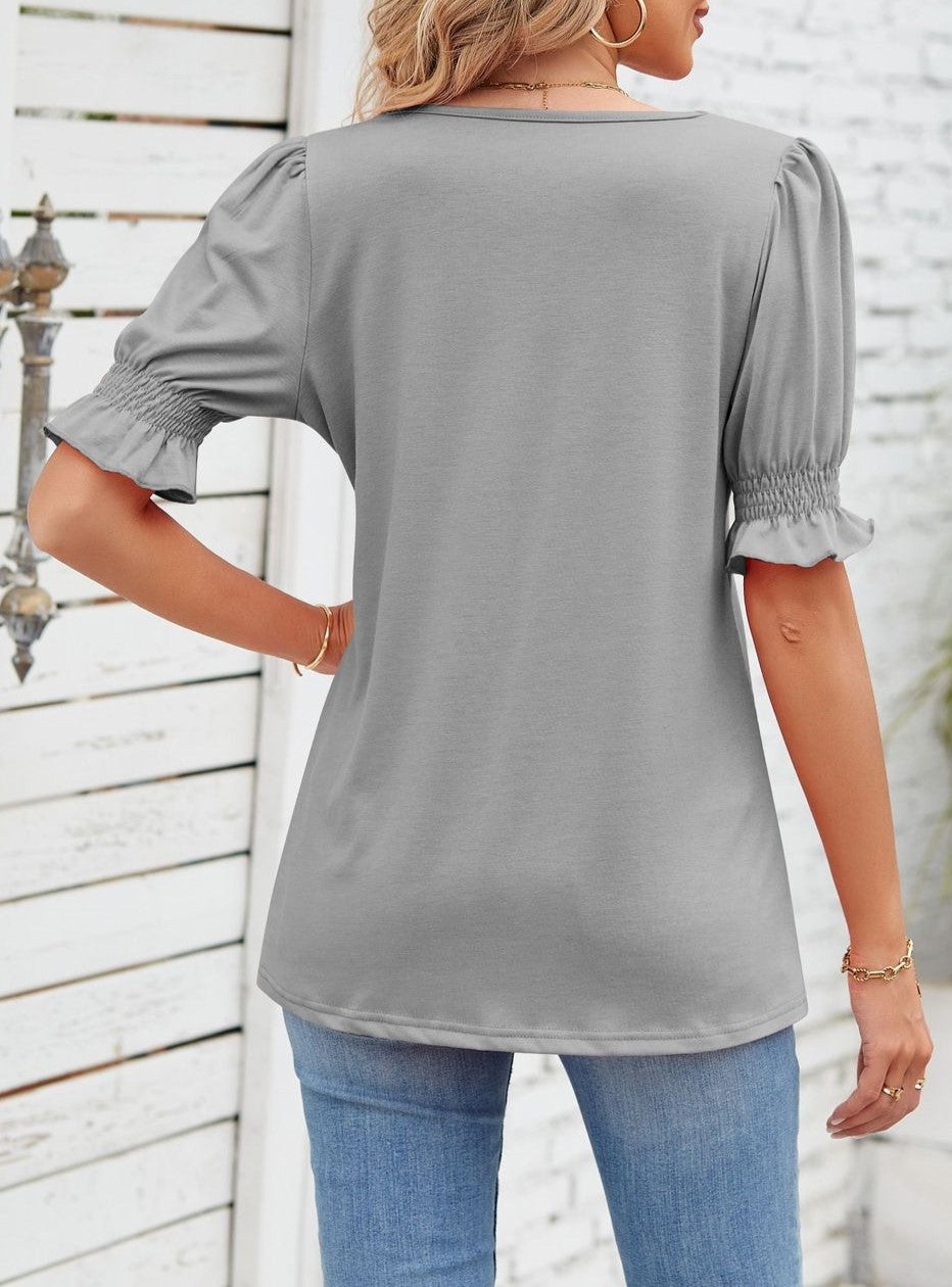 Square Neck Ruffle Sleeve Tunic Top - Grey - 2