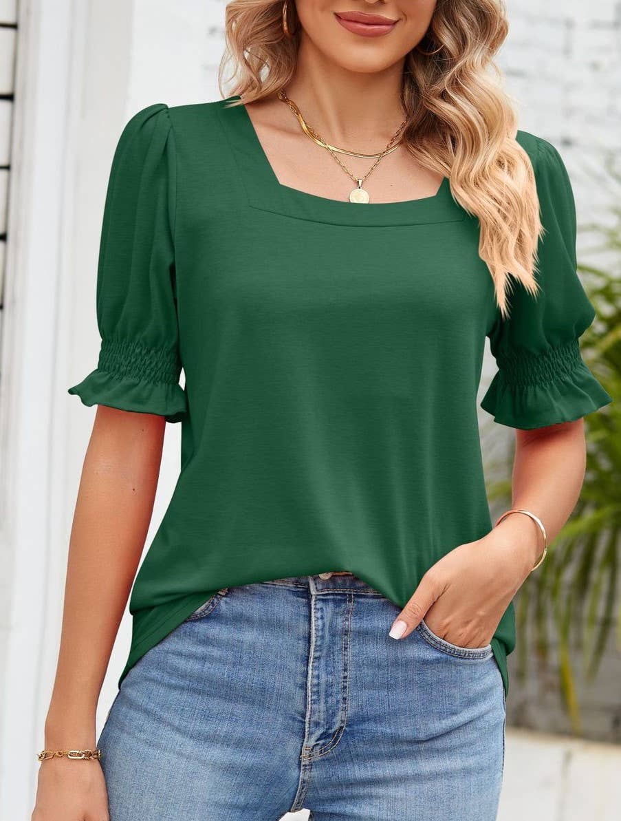 Square Neck Ruffle Sleeve Tunic Top