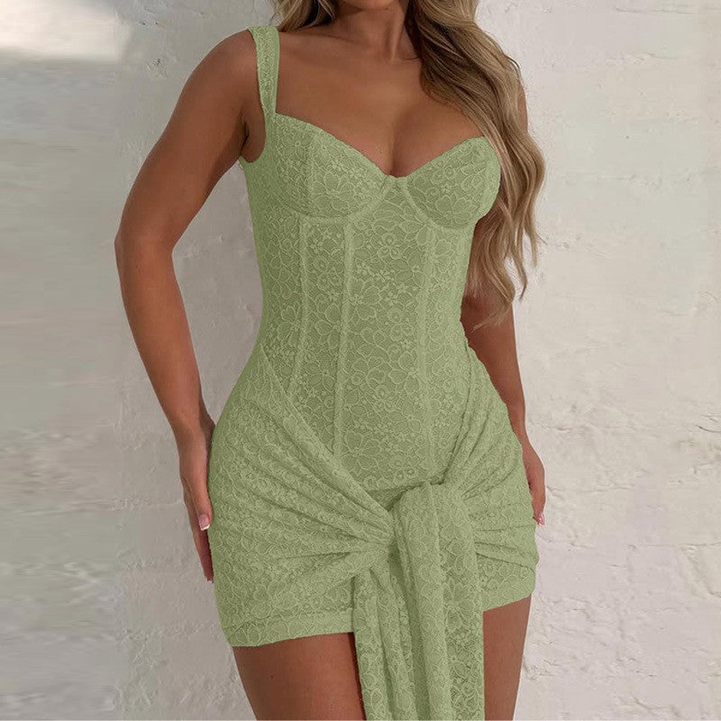 Lace Corset Tie Front Bodycon Mini Dress