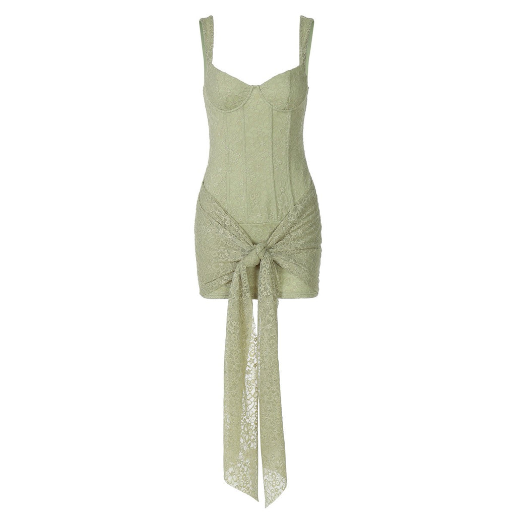 Lace Corset Tie Front Bodycon Mini Dress