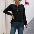 Waffle Knit Crewneck Drop Shoulder Top - Black