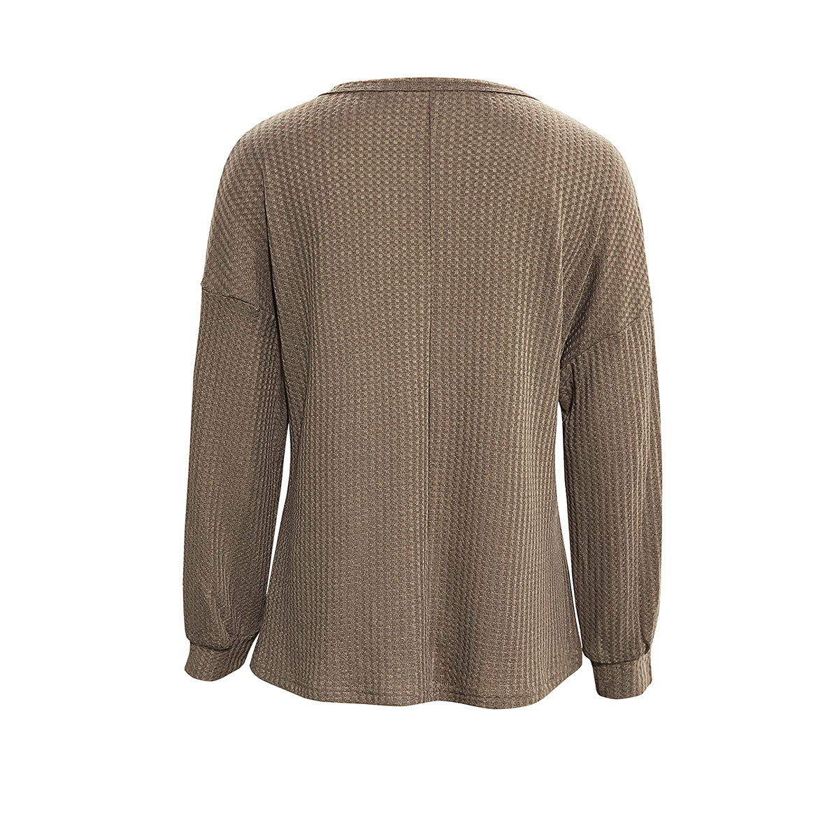 Waffle Knit Crewneck Drop Shoulder Top - Khaki - 1