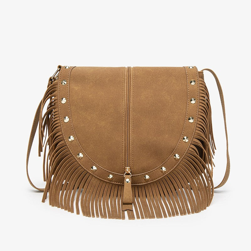 Western Fringe Studded Saddle Crossbody Bag