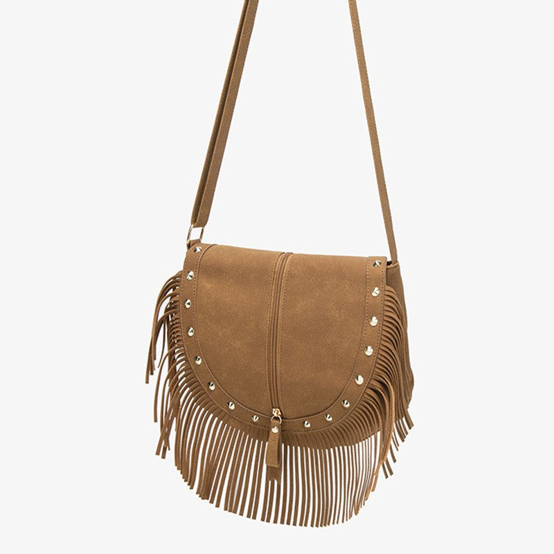 Western Fringe Studded Saddle Crossbody Bag