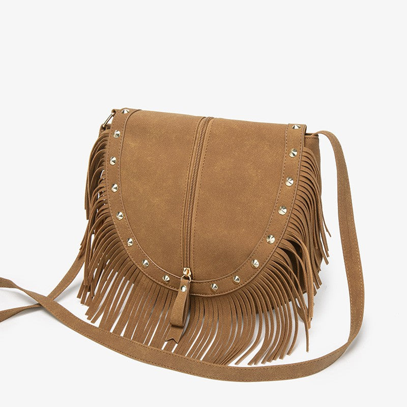 Western Fringe Studded Saddle Crossbody Bag
