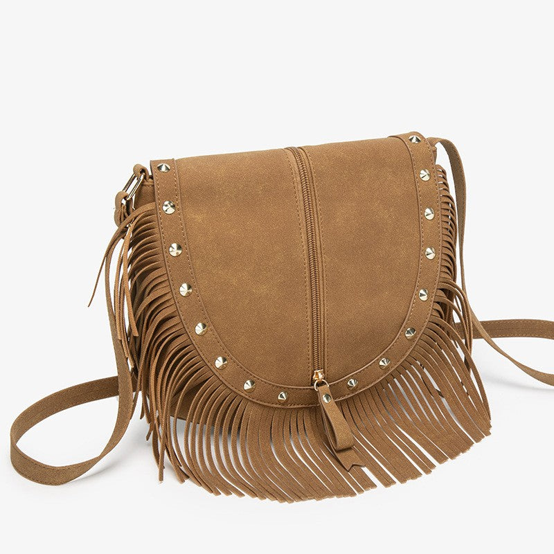 Western Fringe Studded Saddle Crossbody Bag