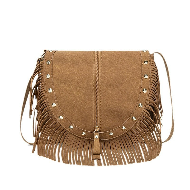 Western Fringe Studded Saddle Crossbody Bag
