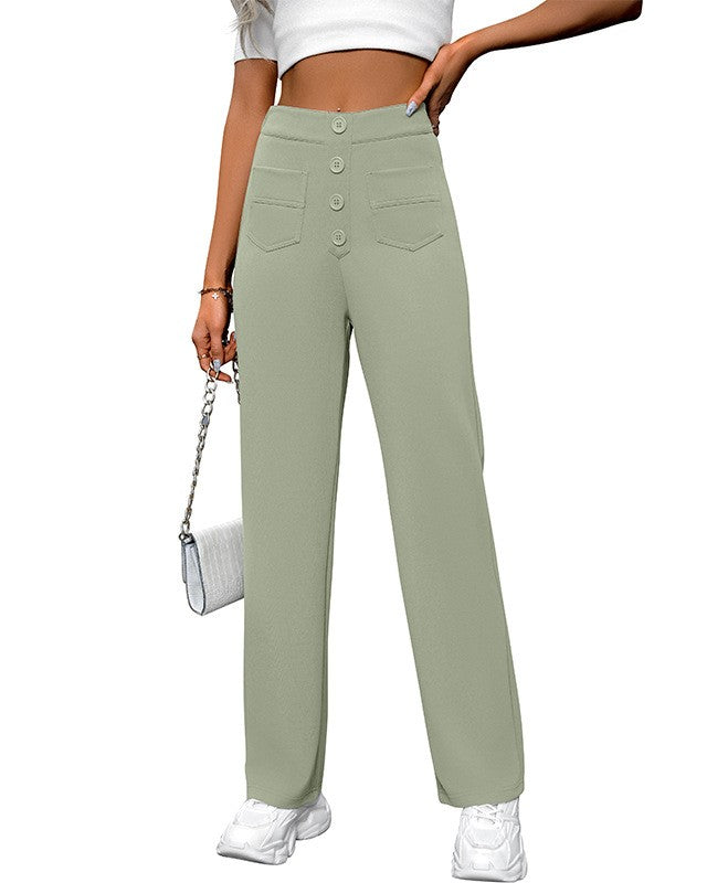 Extra High Rise Straight Leg Trousers - Bean-Green